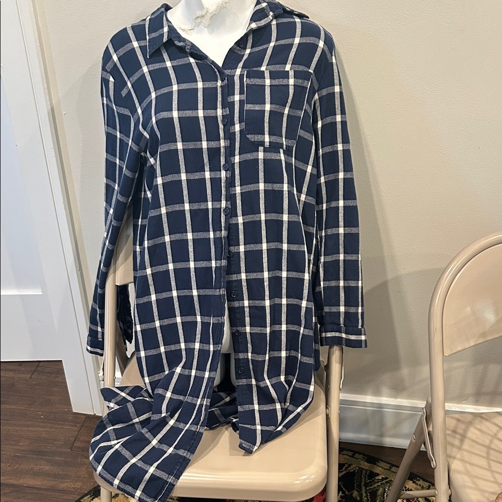 Atmosphere Blue and White Plaid Shirt Dress
